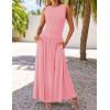 imageZESICA Womens Summer Sleeveless Maxi Dress 2025 Casual Crewneck Pleated Flowy Long Dress with PocketsPink