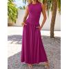 imageZESICA Womens Summer Sleeveless Maxi Dress 2025 Casual Crewneck Pleated Flowy Long Dress with PocketsPlum