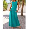 imageZESICA Womens Summer Sleeveless Maxi Dress 2025 Casual Crewneck Pleated Flowy Long Dress with PocketsTurquoise