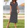 imageZESICA Womens Summer Striped Midi Dress 2025 Casual Short Sleeve V Neck Loose Knitted Side Slit Long Sweater DressesBlack