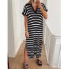 imageZESICA Womens Summer Striped Midi Dress 2025 Casual Short Sleeve V Neck Loose Knitted Side Slit Long Sweater DressesBlack