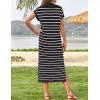 imageZESICA Womens Summer Striped Midi Dress 2025 Casual Short Sleeve V Neck Loose Knitted Side Slit Long Sweater DressesBlack