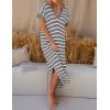 imageZESICA Womens Summer Striped Midi Dress 2025 Casual Short Sleeve V Neck Loose Knitted Side Slit Long Sweater DressesGray