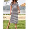 imageZESICA Womens Summer Striped Midi Dress 2025 Casual Short Sleeve V Neck Loose Knitted Side Slit Long Sweater DressesGray