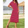 imageZESICA Womens Summer Striped Midi Dress 2025 Casual Short Sleeve V Neck Loose Knitted Side Slit Long Sweater DressesRed