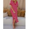 imageZESICA Womens Summer Striped Midi Dress 2025 Casual Short Sleeve V Neck Loose Knitted Side Slit Long Sweater DressesRed