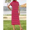 imageZESICA Womens Summer Striped Midi Dress 2025 Casual Short Sleeve V Neck Loose Knitted Side Slit Long Sweater DressesRed