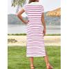 imageZESICA Womens Summer Striped Midi Dress 2025 Casual Short Sleeve V Neck Loose Knitted Side Slit Long Sweater DressesRose