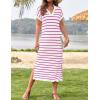 imageZESICA Womens Summer Striped Midi Dress 2025 Casual Short Sleeve V Neck Loose Knitted Side Slit Long Sweater DressesRose
