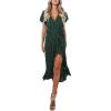 imageZESICA Womens Bohemian Floral Printed Wrap V Neck Short Sleeve Split Beach Party Maxi DressForest Greenfloral