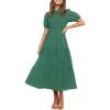 imageZESICA Womens Casual Summer Crew Neck Short Puff Sleeve Smocked High Waist Ruffle Tiered A Line Midi DressForestgreen