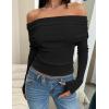 imageZESICA Long Sleeve Shirts for Womens Ribbed Knit Off Shoulder Slim Fit Going Out Tops Outfits 2025 Trendy Fashion ClothesBlack