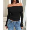 imageZESICA Long Sleeve Shirts for Womens Ribbed Knit Off Shoulder Slim Fit Going Out Tops Outfits 2025 Trendy Fashion ClothesBlack