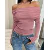 imageZESICA Long Sleeve Shirts for Womens Ribbed Knit Off Shoulder Slim Fit Going Out Tops Outfits 2025 Trendy Fashion ClothesDarkpink