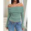 imageZESICA Long Sleeve Shirts for Womens Ribbed Knit Off Shoulder Slim Fit Going Out Tops Outfits 2025 Trendy Fashion ClothesMint