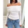 imageZESICA Long Sleeve Shirts for Womens Ribbed Knit Off Shoulder Slim Fit Going Out Tops Outfits 2025 Trendy Fashion ClothesWhite