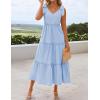 imageZESICA Womens 2025 Summer Boho Casual V Neck Sleeveless Midi Dresses Tie Shoulder Flowy Tiered A Line Beach Long SundressBlue