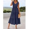 imageZESICA Womens 2025 Summer Boho Casual V Neck Sleeveless Midi Dresses Tie Shoulder Flowy Tiered A Line Beach Long SundressNavy