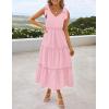 imageZESICA Womens 2025 Summer Boho Casual V Neck Sleeveless Midi Dresses Tie Shoulder Flowy Tiered A Line Beach Long SundressPink