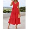 imageZESICA Womens 2025 Summer Boho Casual V Neck Sleeveless Midi Dresses Tie Shoulder Flowy Tiered A Line Beach Long SundressRed