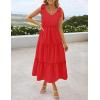 imageZESICA Womens 2025 Summer Boho Casual V Neck Sleeveless Midi Dresses Tie Shoulder Flowy Tiered A Line Beach Long SundressRed