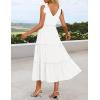 imageZESICA Womens 2025 Summer Boho Casual V Neck Sleeveless Midi Dresses Tie Shoulder Flowy Tiered A Line Beach Long SundressWhite