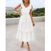 imageZESICA Womens 2025 Summer Boho Casual V Neck Sleeveless Midi Dresses Tie Shoulder Flowy Tiered A Line Beach Long SundressWhite
