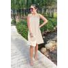 imageZESICA Womens 2025 Summer Boho Halter Short Dresses Sleeveless Hollow Out A Line Chiffon Flowy Ruffle Beach Mini SundressApricot