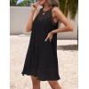 imageZESICA Womens 2025 Summer Boho Halter Short Dresses Sleeveless Hollow Out A Line Chiffon Flowy Ruffle Beach Mini SundressBlack