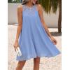imageZESICA Womens 2025 Summer Boho Halter Short Dresses Sleeveless Hollow Out A Line Chiffon Flowy Ruffle Beach Mini SundressBlue