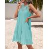 imageZESICA Womens 2025 Summer Boho Halter Short Dresses Sleeveless Hollow Out A Line Chiffon Flowy Ruffle Beach Mini SundressMint
