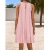 imageZESICA Womens 2025 Summer Boho Halter Short Dresses Sleeveless Hollow Out A Line Chiffon Flowy Ruffle Beach Mini SundressPink