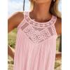 imageZESICA Womens 2025 Summer Boho Halter Short Dresses Sleeveless Hollow Out A Line Chiffon Flowy Ruffle Beach Mini SundressPink