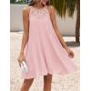 imageZESICA Womens 2025 Summer Boho Halter Short Dresses Sleeveless Hollow Out A Line Chiffon Flowy Ruffle Beach Mini SundressPink