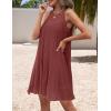 imageZESICA Womens 2025 Summer Boho Halter Short Dresses Sleeveless Hollow Out A Line Chiffon Flowy Ruffle Beach Mini SundressRust