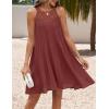 imageZESICA Womens 2025 Summer Boho Halter Short Dresses Sleeveless Hollow Out A Line Chiffon Flowy Ruffle Beach Mini SundressRust
