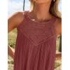 imageZESICA Womens 2025 Summer Boho Halter Short Dresses Sleeveless Hollow Out A Line Chiffon Flowy Ruffle Beach Mini SundressRust