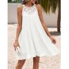imageZESICA Womens 2025 Summer Boho Halter Short Dresses Sleeveless Hollow Out A Line Chiffon Flowy Ruffle Beach Mini SundressWhite