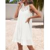 imageZESICA Womens 2025 Summer Boho Halter Short Dresses Sleeveless Hollow Out A Line Chiffon Flowy Ruffle Beach Mini SundressWhite