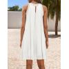 imageZESICA Womens 2025 Summer Boho Halter Short Dresses Sleeveless Hollow Out A Line Chiffon Flowy Ruffle Beach Mini SundressWhite