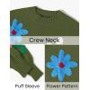 imageZESICA Womens Long Puff Sleeve Sweaters Casual Crewneck Ribbed Knit Flower Color Block Loose Pullover TopsGreen