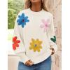imageZESICA Womens Long Puff Sleeve Sweaters Casual Crewneck Ribbed Knit Flower Color Block Loose Pullover TopsIvory