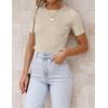 imageZESICA Womens Short Sleeve Crewneck T Shirt Summer Ribbed Knit Slim Fit Basic Solid Color Tee TopsAlmond