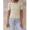 imageZESICA Womens Short Sleeve Crewneck T Shirt Summer Ribbed Knit Slim Fit Basic Solid Color Tee TopsAlmond