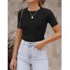 imageZESICA Womens Short Sleeve Crewneck T Shirt Summer Ribbed Knit Slim Fit Basic Solid Color Tee TopsBlack