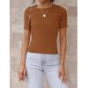 imageZESICA Womens Short Sleeve Crewneck T Shirt Summer Ribbed Knit Slim Fit Basic Solid Color Tee TopsBrown