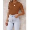 imageZESICA Womens Short Sleeve Crewneck T Shirt Summer Ribbed Knit Slim Fit Basic Solid Color Tee TopsBrown