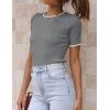 imageZESICA Womens Short Sleeve Crewneck T Shirt Summer Ribbed Knit Slim Fit Basic Solid Color Tee TopsDarkgrey