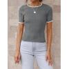 imageZESICA Womens Short Sleeve Crewneck T Shirt Summer Ribbed Knit Slim Fit Basic Solid Color Tee TopsDarkgrey