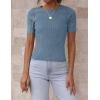 imageZESICA Womens Short Sleeve Crewneck T Shirt Summer Ribbed Knit Slim Fit Basic Solid Color Tee TopsDustyblue